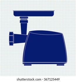 Electric meat grinder. Vector illustration on Notebook sheet texture background
