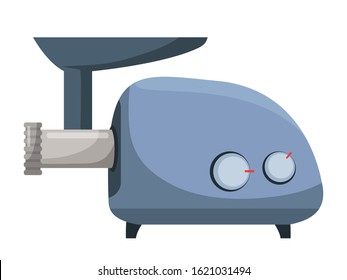 Electric meat-grinder kitchen equipment for cooking stuffing process isolated on white. Chopper design. Object to grind food, meat, fish. Appliance for meal preparation process. Vector illustration