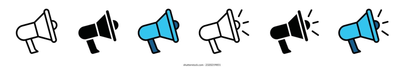 Electric megaphone icon with sound wave for marketing advertising with line and flat style on white background with editable stroke for apps and websites. Vector illustration EPS 10