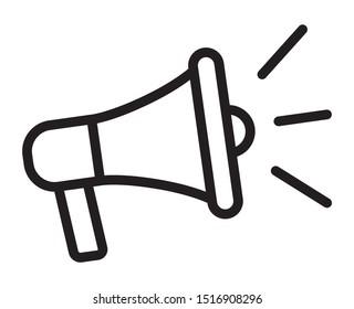 Electric megaphone with sound or marketing advertising line art vector icon for apps and websites