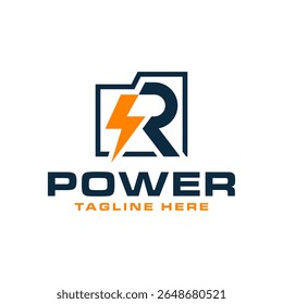 electric memory card logo design with letter R