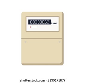 Electric meter. Automatic meter electric power. Household or industrial measuring equipment in flat style. Electricity consumption control. Vector illustration isolated on white background.
