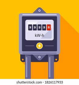 An Electric Meter With A Dial Hangs On The Wall. Flat Vector Illustration.