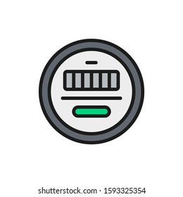 Electric meter flat color line icon. Isolated on white background