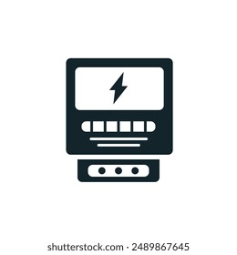 Icono del medidor eléctrico: Una Ilustración vectorial en monocromo, representada completamente llena.