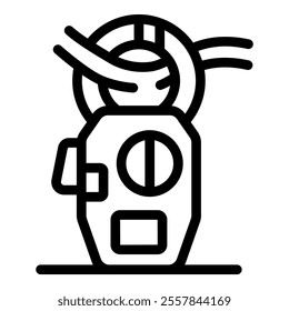 Electric meter measuring electricity consumption, connected with wires, simple black and white icon