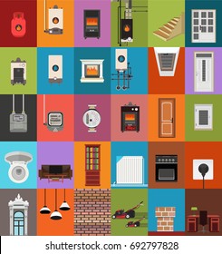 Electric meter,gas meter,gas tank,gas boiler,fireplace,water meter,Stove,door,lamp,window,wc,brick,table,
radiator