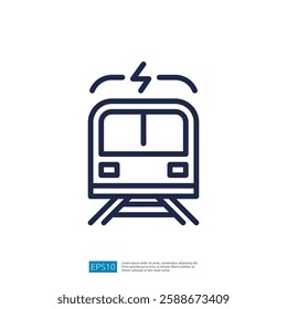 Electric Metro Train Icon on Rails for Urban Transportation and Commuting Representation in Modern Design