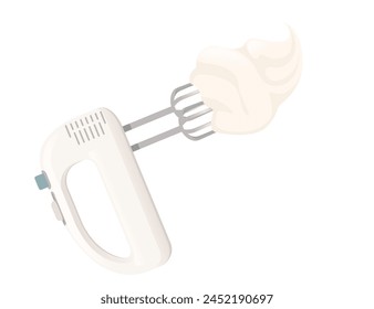 Electric mixer with beating cream baking kitchenware vector illustration isolated on white background