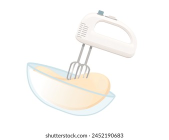 Electric mixer with dough bowl baking kitchenware vector illustration isolated on white background