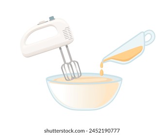 Electric mixer with dough bowl baking kitchenware vector illustration isolated on white background