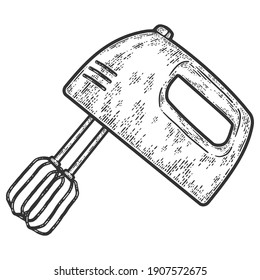 Electric mixer. Engraving vector illustration. Sketch scratch board imitation.