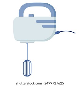 electric mixer, kitchenware, tool for cooking, baking, whisk, mix, whip, cooking preparing, flat vector illustration