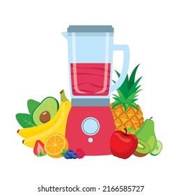 Electric mixer machine with fresh fruits and vegetable icon vector. Kitchen electric blender vector illustration. Juicer and raw fruits and vegetable design element. Healthy smoothie drink drawing