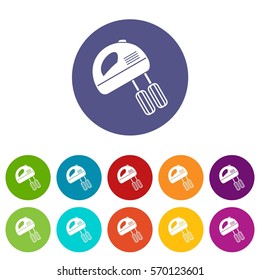 Electric mixer set icons in different colors isolated on white background