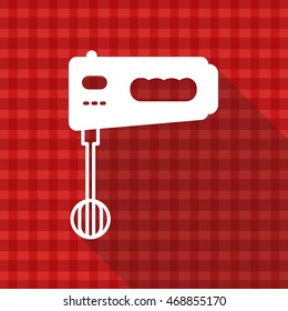 Electric mixer vector icon on red tablecloth texture