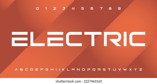 Fuente tecnológica digital abstracta digital eléctrica moderna. Tipo de letra creativa del logotipo, tecnología, película, digital, música, película. Fuente e ilustración en formato vectorial.