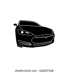 Electric modern car. Tesla. Vector black illustration on white background