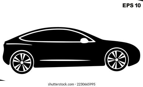 Electric modern car. Vector black illustration on white background
