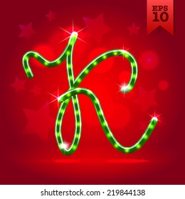 Electric modern green garland christmas new year decorative font capital letter K