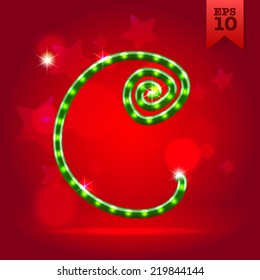 Electric modern green garland christmas new year decorative font capital letter C