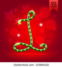 Electric modern green garland christmas new year decorative font capital letter L