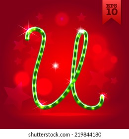Electric modern green garland christmas new year decorative font capital letter U