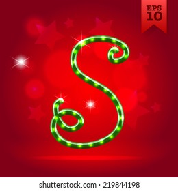 Electric modern green garland christmas new year decorative font capital letter S