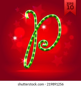 Electric modern green garland christmas new year decorative font capital letter P