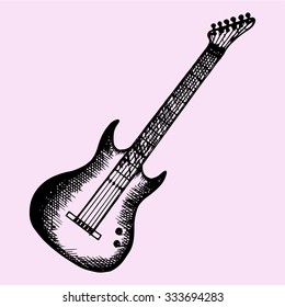 electric modern guitar, doodle style, sketch illustration, hand drawn, vector