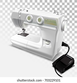 Electric modern sewing machine for the home on a white background. Appliances. Vector illustration