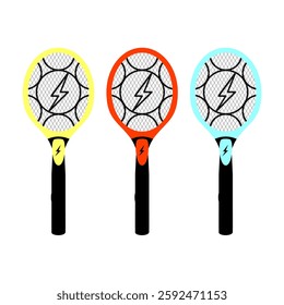 Electric mosquito repellent racket with bolt icon design with three different colors