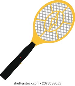 Electric mosquito swatter icon. Yellow Mosquito electric racket sign. flat style.