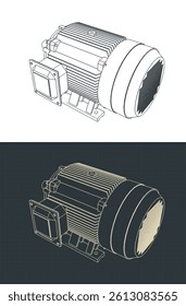 Electric motor blueprints stylized vector illustrations