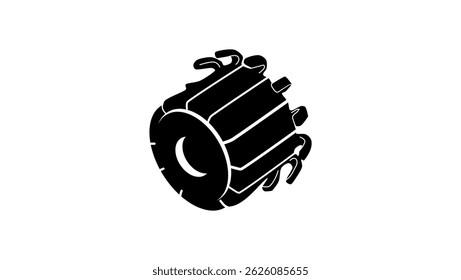 Electric Motor Commutator, Black Isolated Silhouette