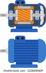 Electric motor in a cut and a whole close-up on a white background.