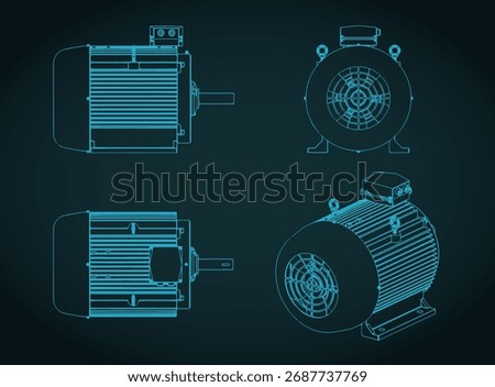 Electric motor drawings stylized vector illustration