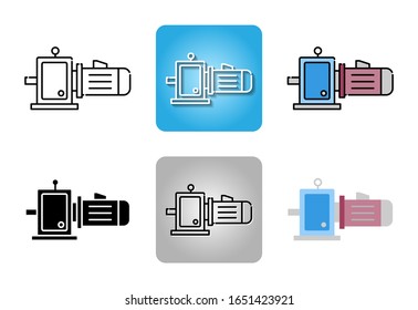 Electric Motor And Gear Icon Set Isolated On White Background For Web Design