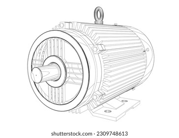 Electric motor icon on white background. Outline engine electric power. Electric contour generator motor. Vector color web icon. Creative illustration design, idea for infographics..