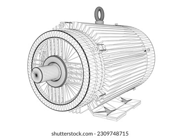 Icono de motor eléctrico sobre fondo blanco. Alimentación eléctrica del motor del bastidor acústico. Motor del generador de alambres eléctricos. Icono web de color del vector. Diseño de ilustración creativa, idea para infografías. 3 D.