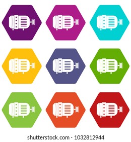 Electric motor icon set many color hexahedron isolated on white vector illustration