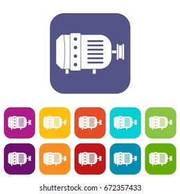 Electric motor icons set vector illustration in flat style In colors red, blue, green and other