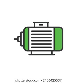 Electric motor, in line design, green. Electric motor, Motor, Engine, Power, Electrical, Machine, Technology on white background vector. Electric motor editable stroke icon.