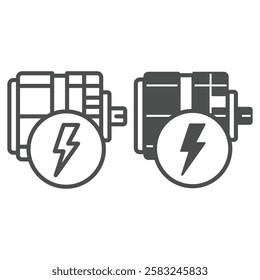 Electric motor line and solid icon, Energy effective concept. Vector graphics. Power engine with lightning sign on white background, outline style icon for mobile or web design