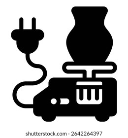 Electric motor machine with clay jug solid icon, pottery making concept. Vector graphics. Clay jug modeling workbench sign on white background, style mobile or design