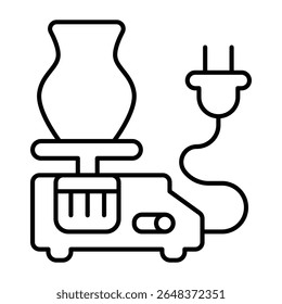 Máquina de motor elétrico com argila jug ícone de linha fina, cerâmica fazendo conceito. Gráficos vetoriais. Argila jug modelagem bancada sinal no fundo branco, estilo móvel ou design