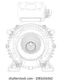 Electric motor outline. Vector rendering of 3d. Wire-frame style. The layers of visible and invisible lines are separated