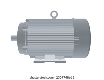 Electric motor rotor. Electric motor polygonal on a white background. 3D. Vector illustration. Industrial Electric Engine. Grey Elements on Repeating Turquoise.