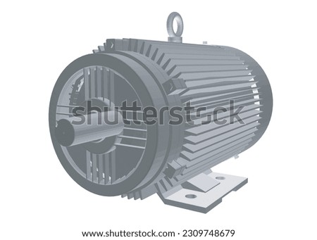 Electric motor rotor. Electric motor polygonal on a white background. 3D. Vector illustration. Industrial Electric Engine. Grey Elements on Repeating Turquoise.