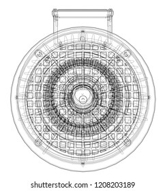 Electric motor sketch. Vector rendering of 3d. Wire-frame style. The layers of visible and invisible lines are separated